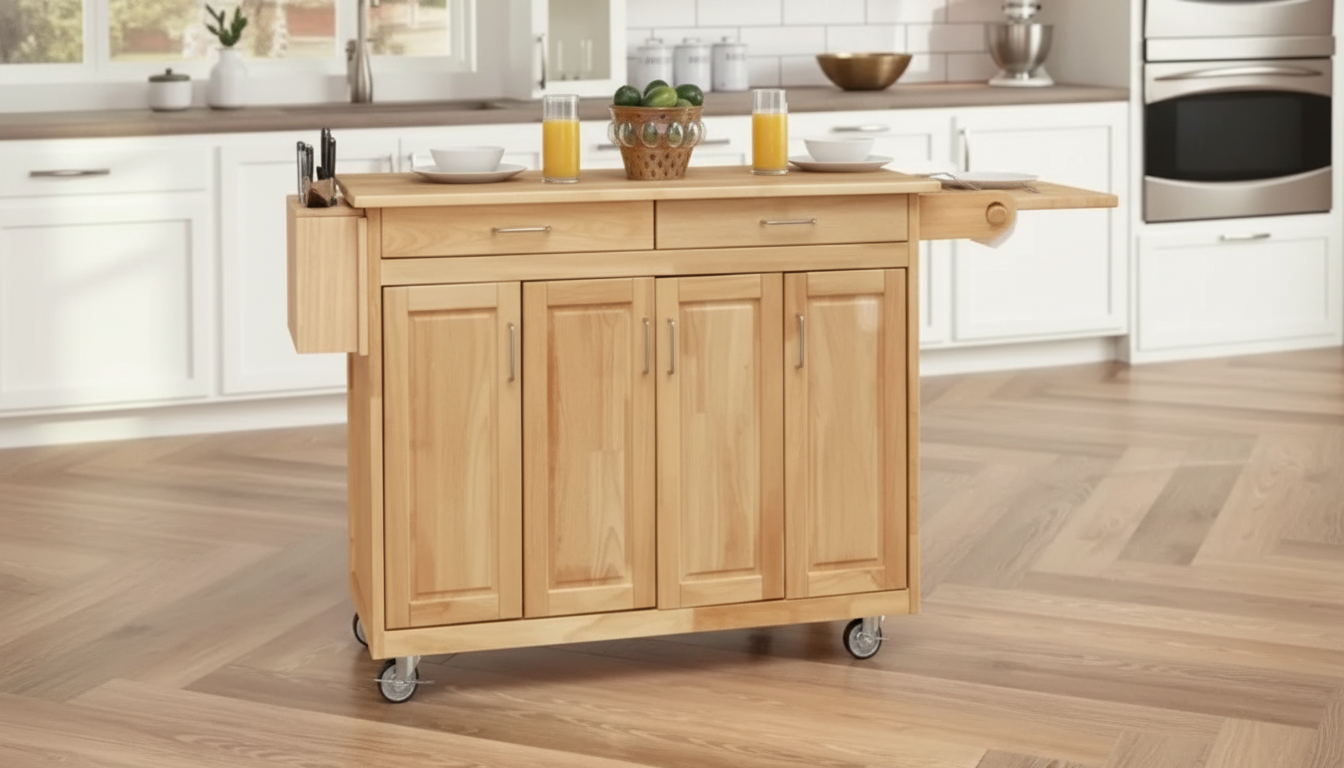 54-Inch Hardwood Kitchen Cart With Drop-Leaf Bar