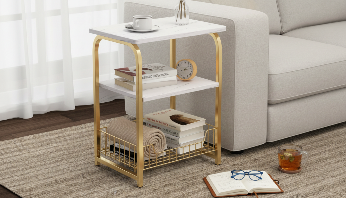 Marble-Look MDF Coffee Table with Stainless Steel Frame