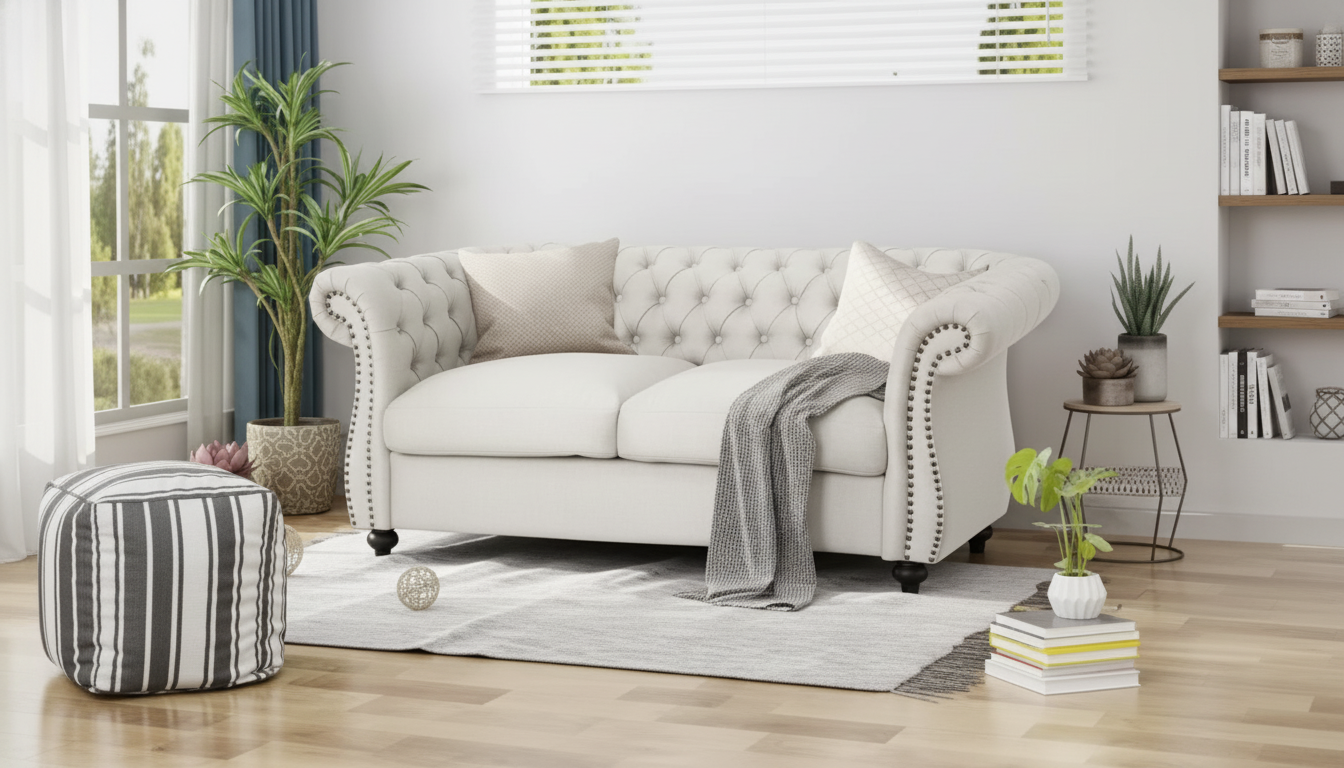 Modern Chesterfield Two-Seater Sofa: Compact & Cozy