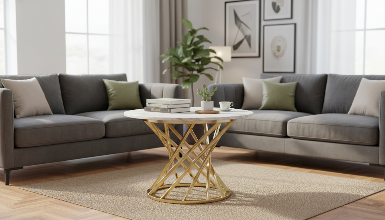 Round Marble Coffee Table with Gold Stainless Base Guide