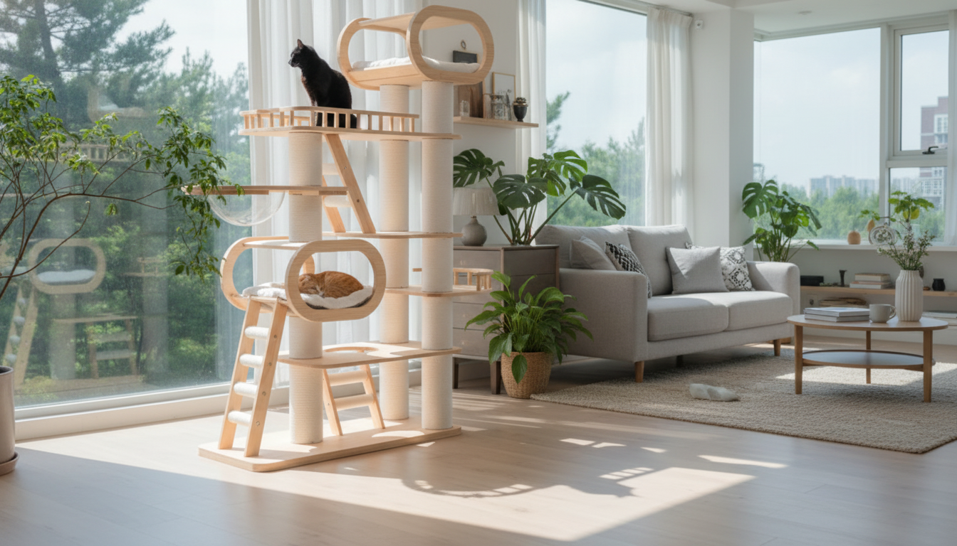 Wooden Tree Tower for Cats: Furniture-Grade Climber