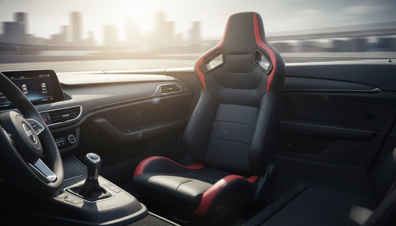 Adjustable Racing Seat: Universal Fit, Black-Red PVC