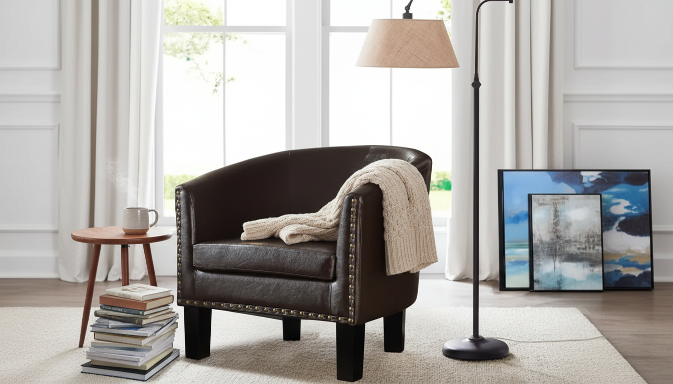 Faux Leather Barrel Armchair for Modern Minimalist Rooms
