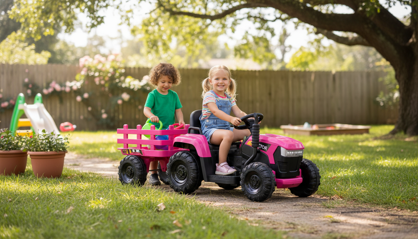 Kids 12V Ride-On Tractor + Trailer: Safe Hauling Fun
