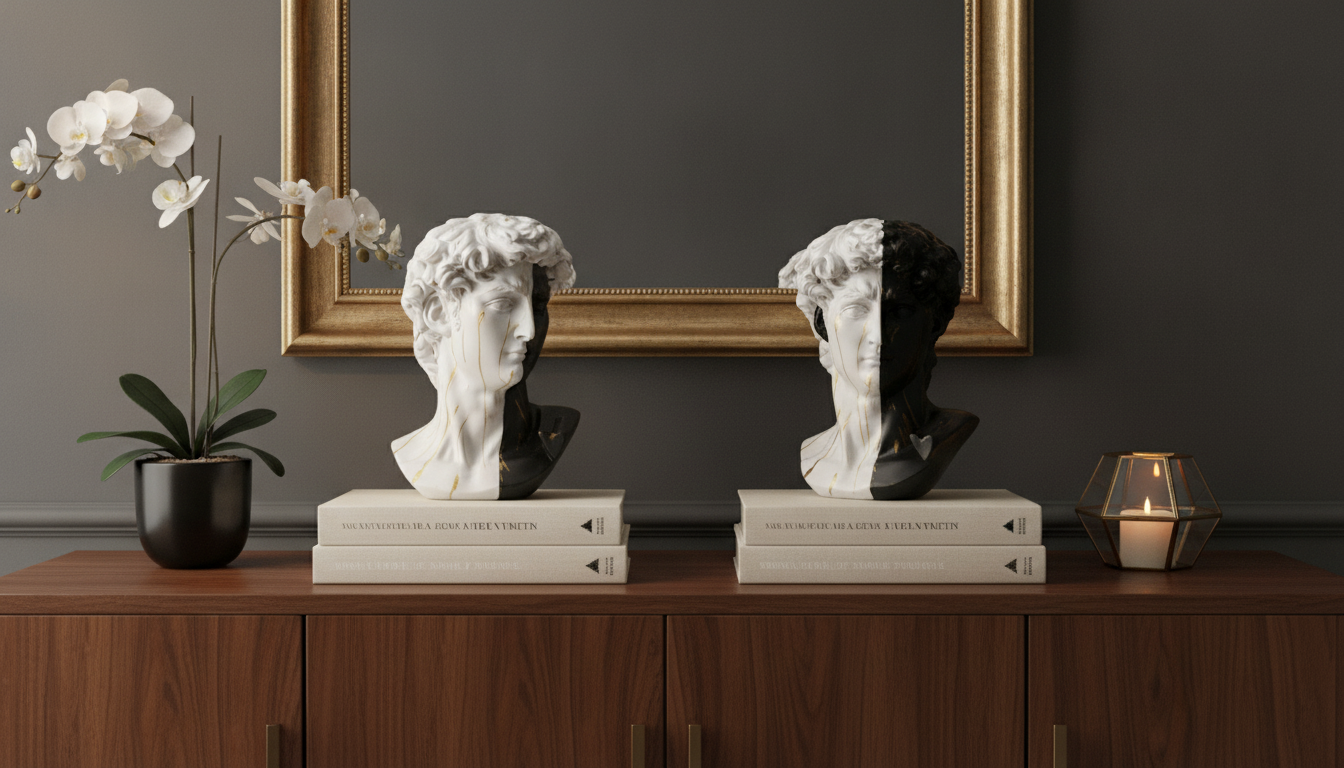 Luxury David Statue Decor in Black, White & Gold