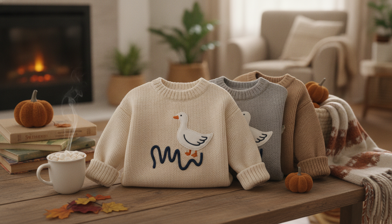Goose Embroidered Toddler Knit Sweater for Cozy Days