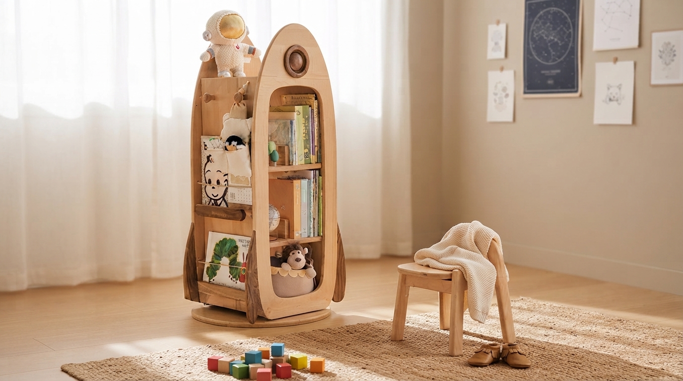 Mid-Century Cubby Bookcase for Kids’ Toys & Books