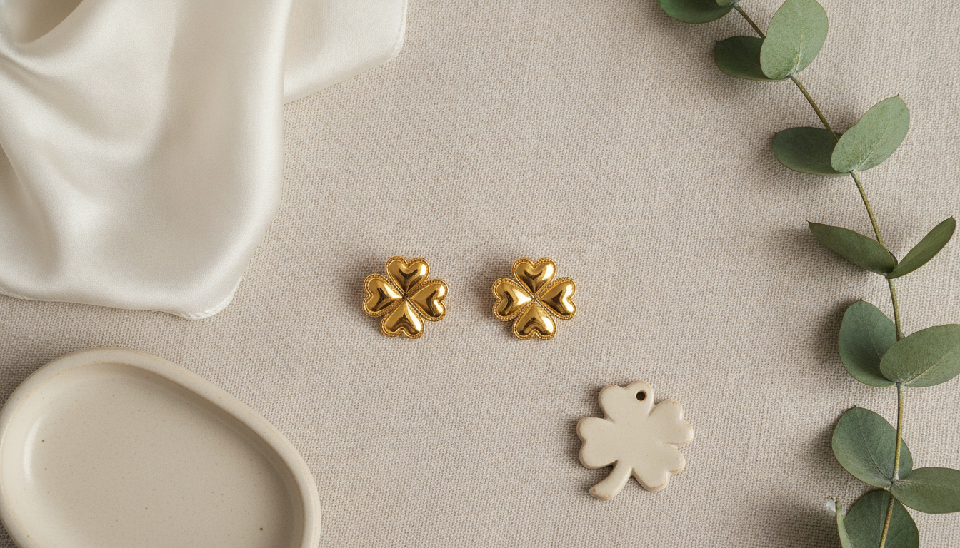 Minimalist Four-Leaf Clover Earrings: Hypoallergenic Gold