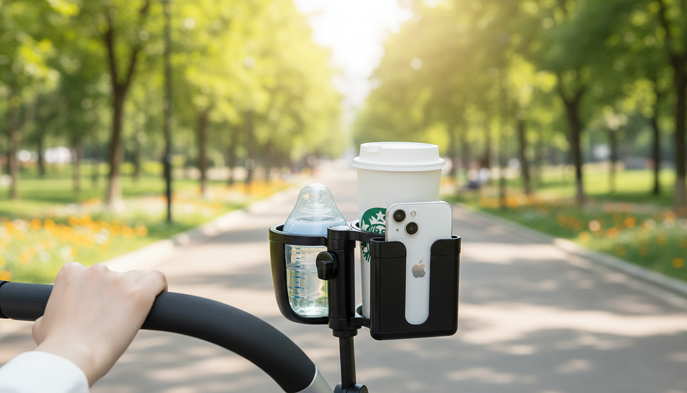 Universal Stroller Cup & Phone Holder With Dual Bottle Mode